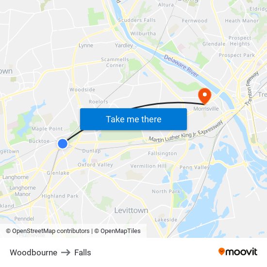 Woodbourne to Falls map