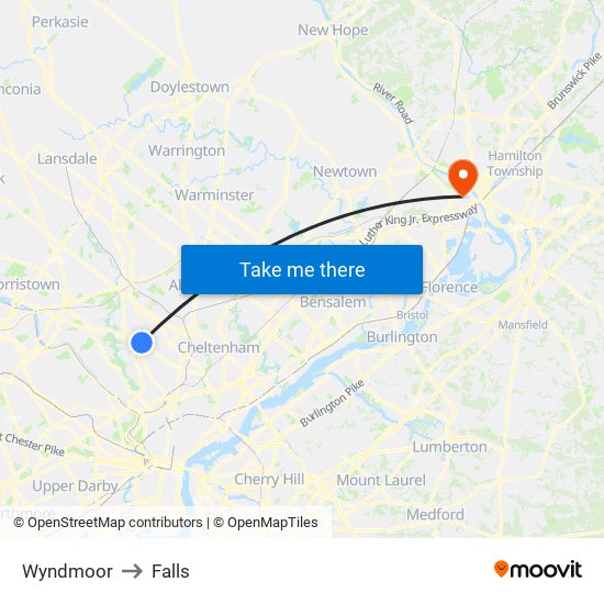 Wyndmoor to Falls map