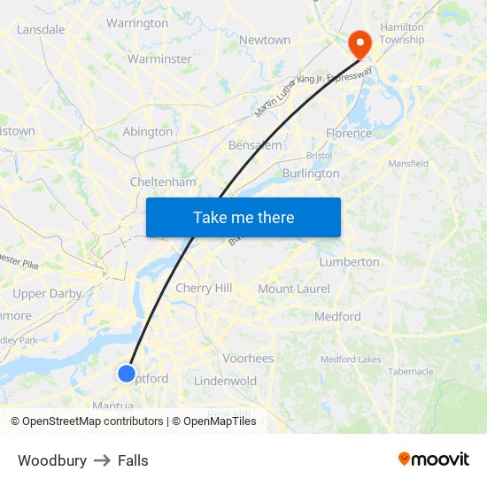 Woodbury to Falls map