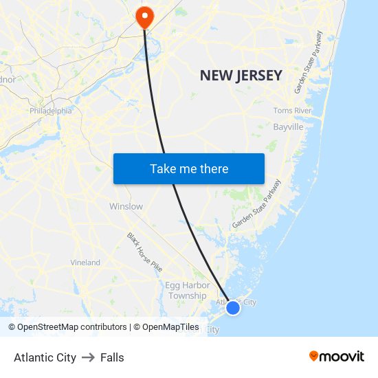 Atlantic City to Falls map