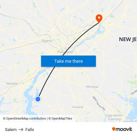 Salem to Falls map
