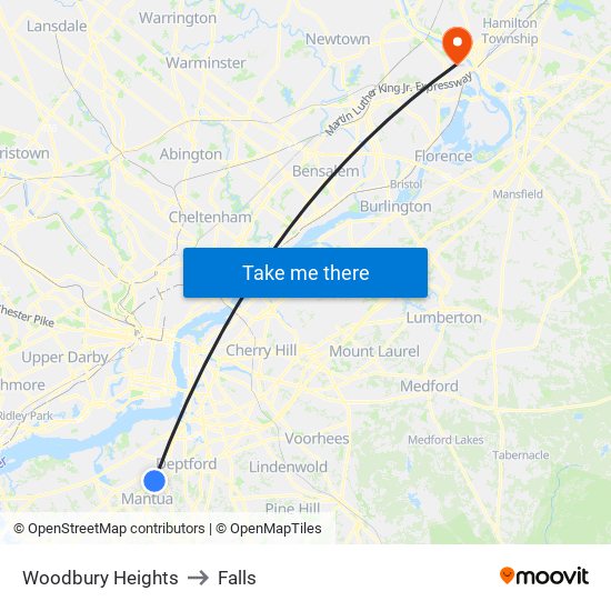 Woodbury Heights to Falls map