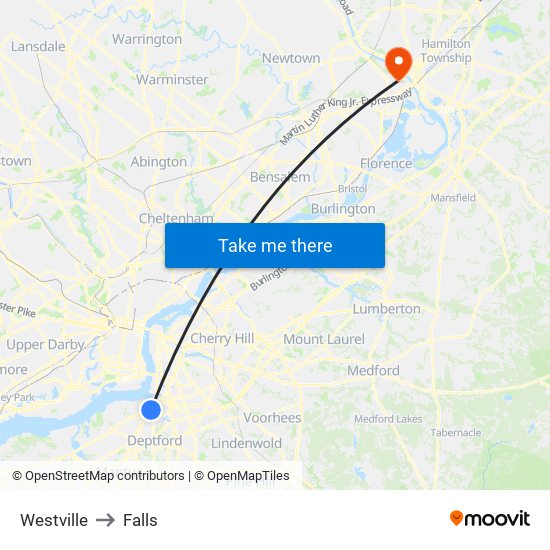 Westville to Falls map