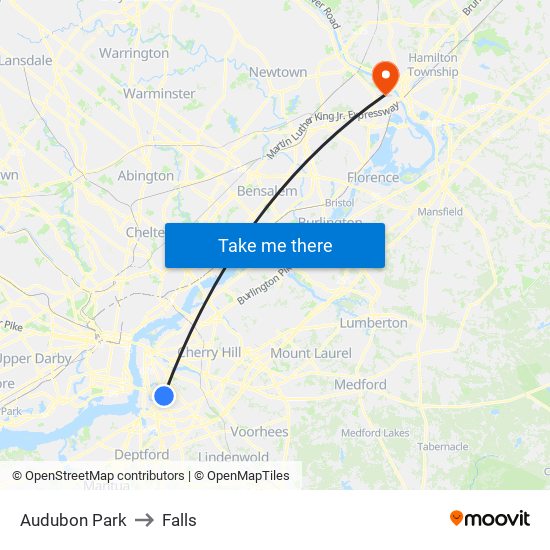 Audubon Park to Falls map