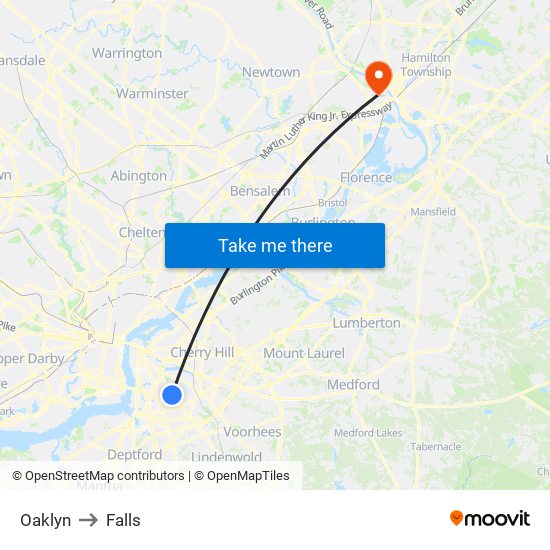 Oaklyn to Falls map