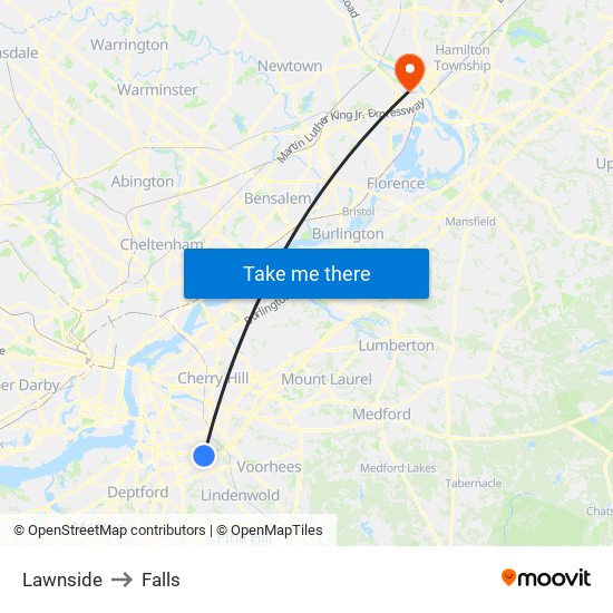 Lawnside to Falls map