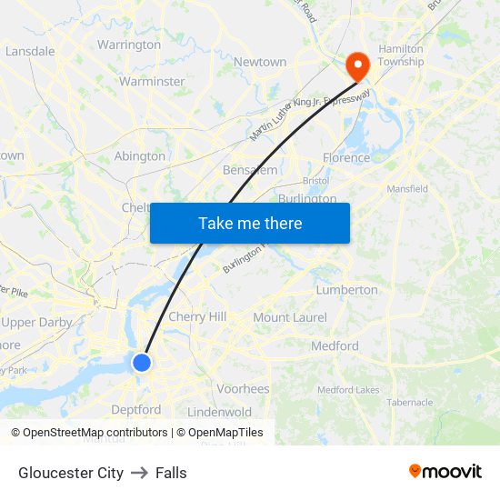 Gloucester City to Falls map