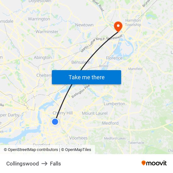 Collingswood to Falls map