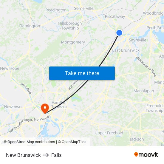 New Brunswick to Falls map