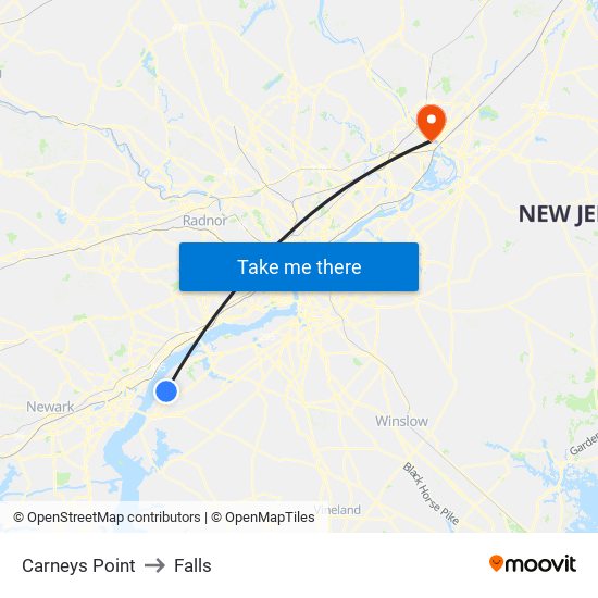 Carneys Point to Falls map