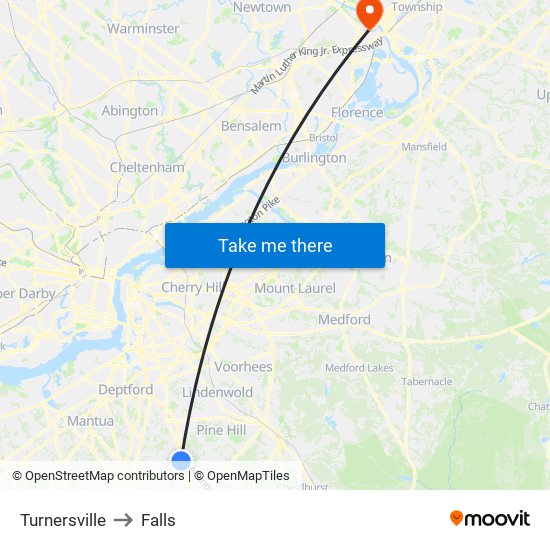 Turnersville to Falls map