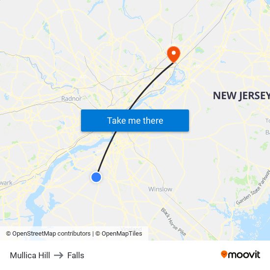 Mullica Hill to Falls map