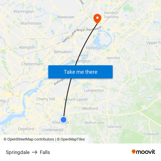 Springdale to Falls map