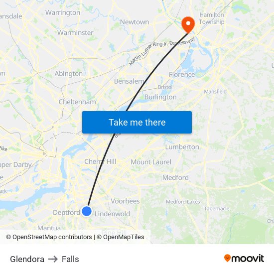 Glendora to Falls map