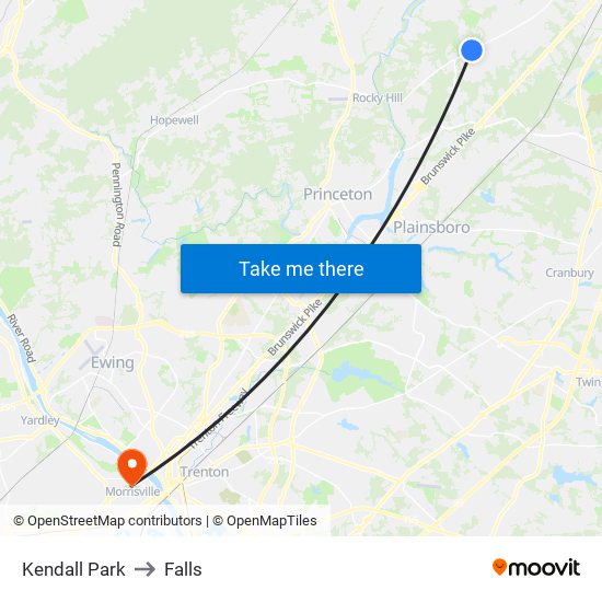 Kendall Park to Falls map