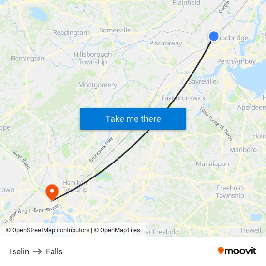 Iselin to Falls map