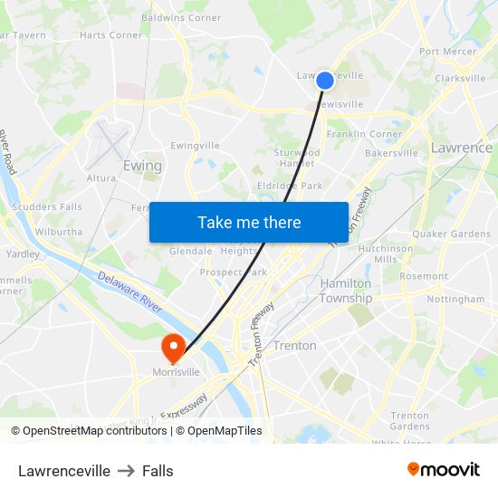 Lawrenceville to Falls map