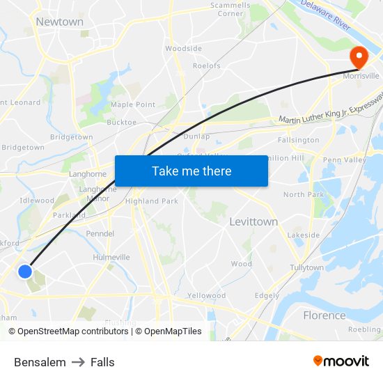Bensalem to Falls map
