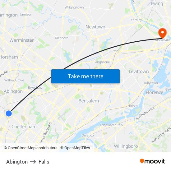 Abington to Falls map