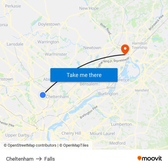 Cheltenham to Falls map