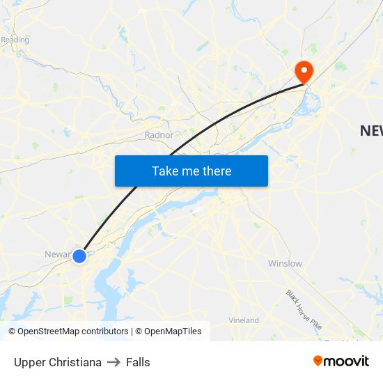 Upper Christiana to Falls map