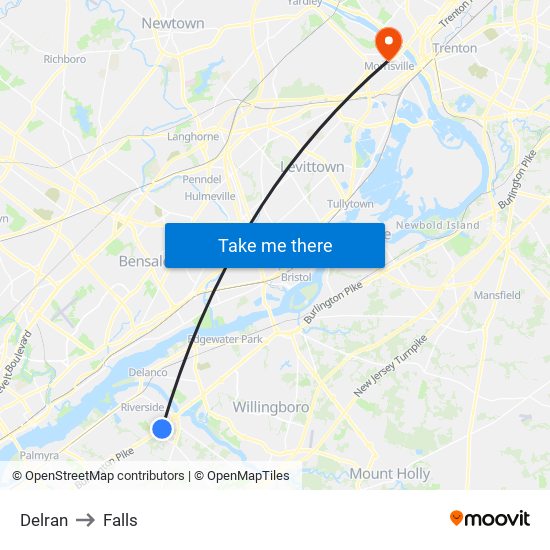 Delran to Falls map