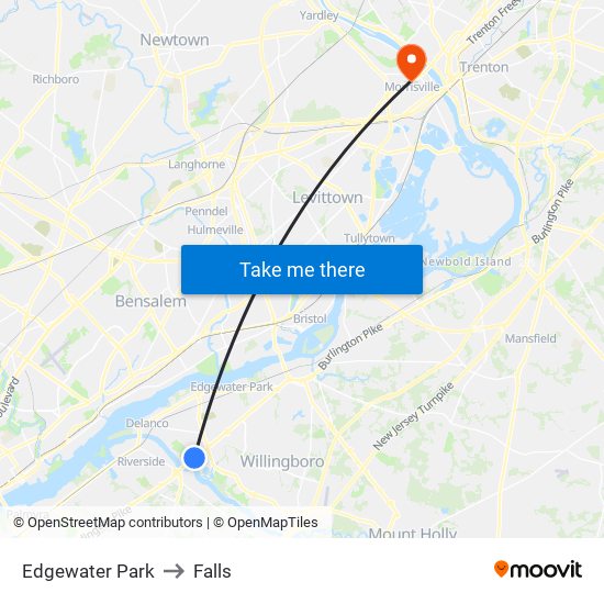 Edgewater Park to Falls map