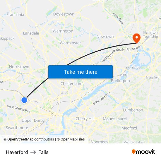 Haverford to Falls map