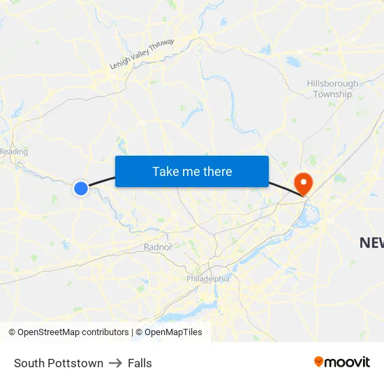 South Pottstown to Falls map