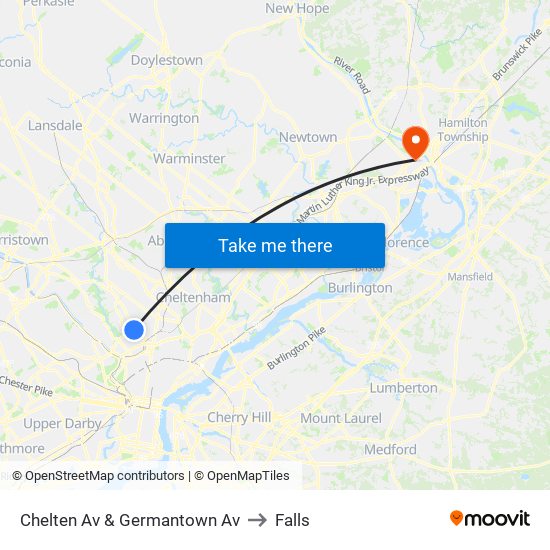 Chelten Av & Germantown Av to Falls map