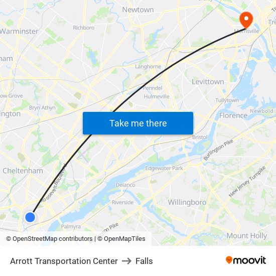 Arrott Transportation Center to Falls map