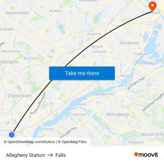 Allegheny Station to Falls map