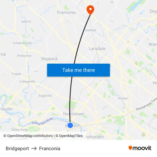 Bridgeport to Franconia map