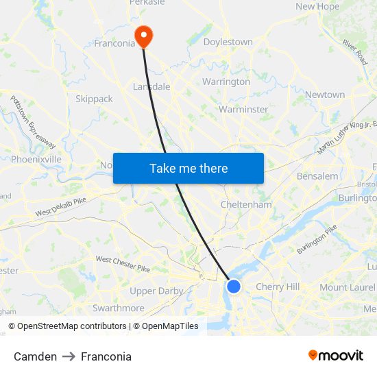 Camden to Franconia map