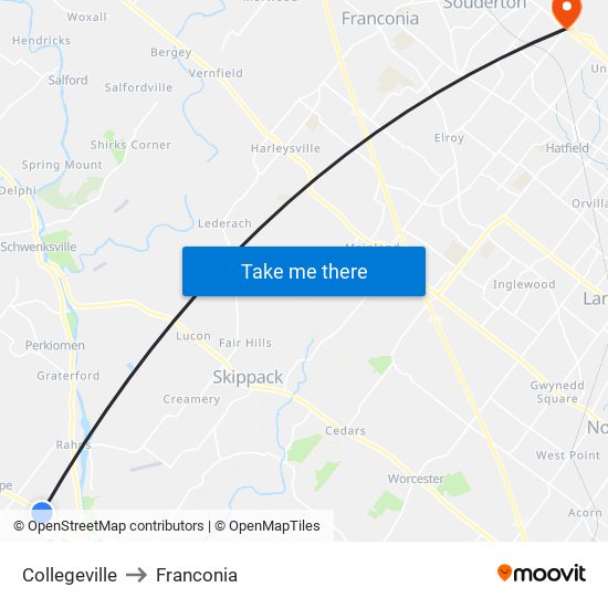 Collegeville to Franconia map