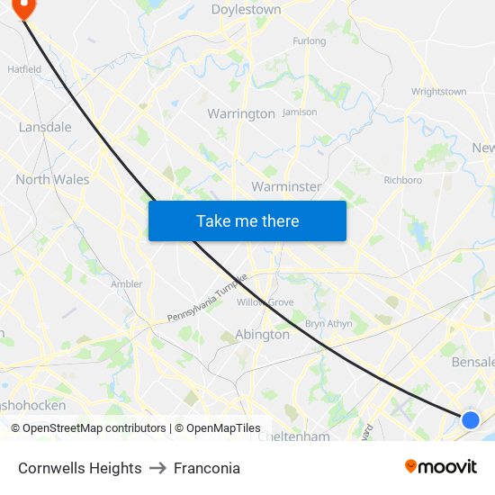 Cornwells Heights to Franconia map