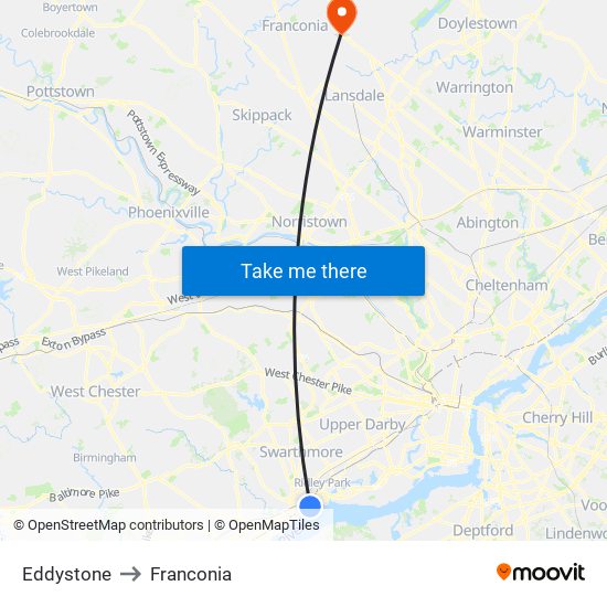 Eddystone to Franconia map