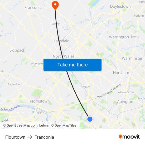 Flourtown to Franconia map