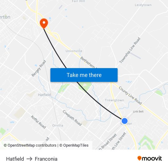 Hatfield to Franconia map