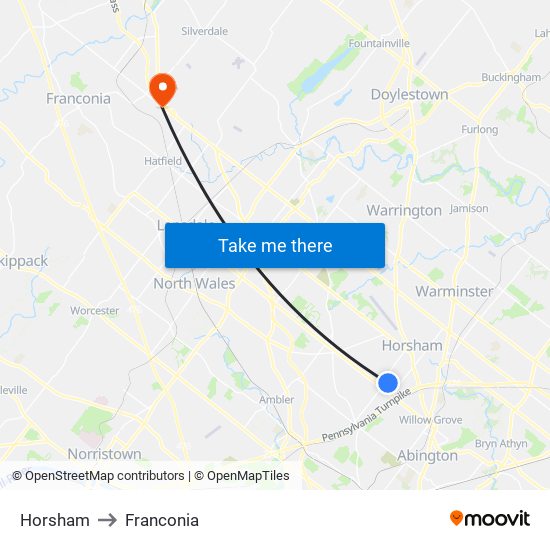 Horsham to Franconia map