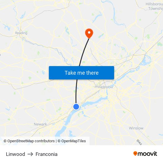 Linwood to Franconia map