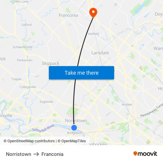 Norristown to Franconia map