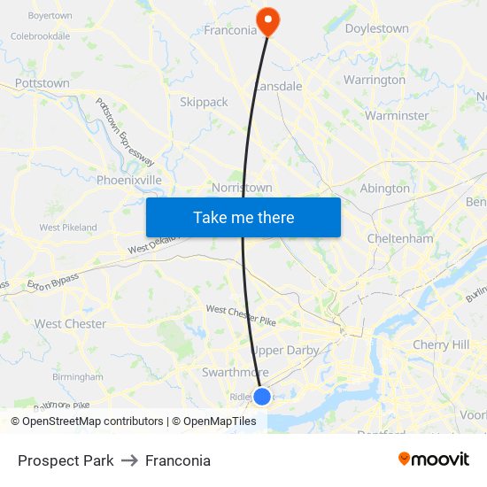 Prospect Park to Franconia map