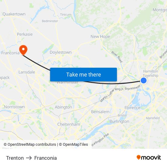 Trenton to Franconia map