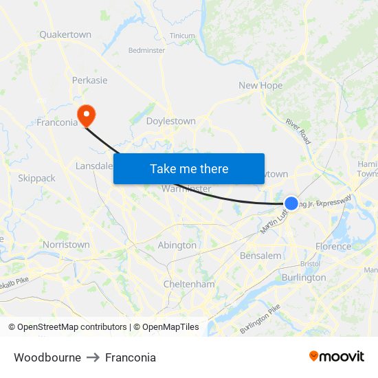 Woodbourne to Franconia map