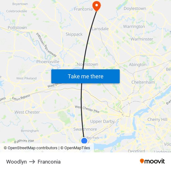 Woodlyn to Franconia map