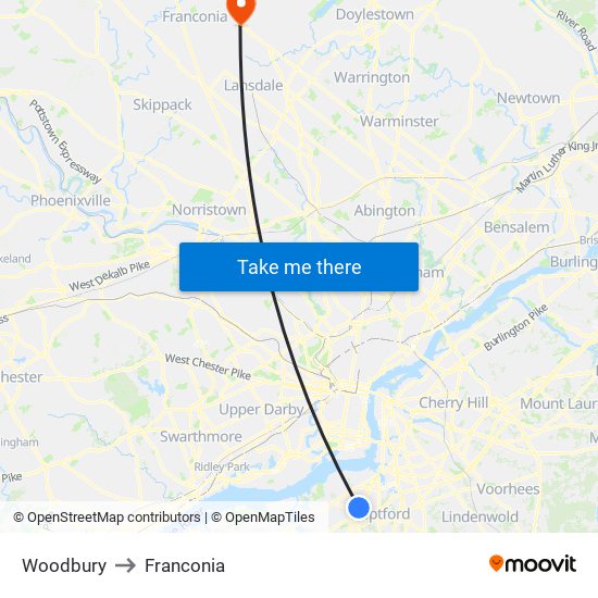 Woodbury to Franconia map