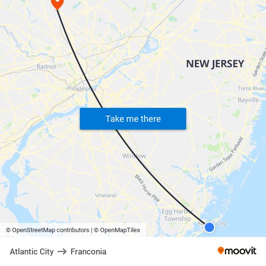 Atlantic City to Franconia map