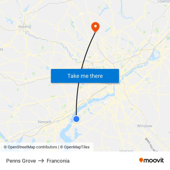 Penns Grove to Franconia map