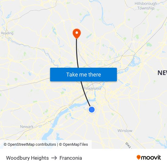 Woodbury Heights to Franconia map